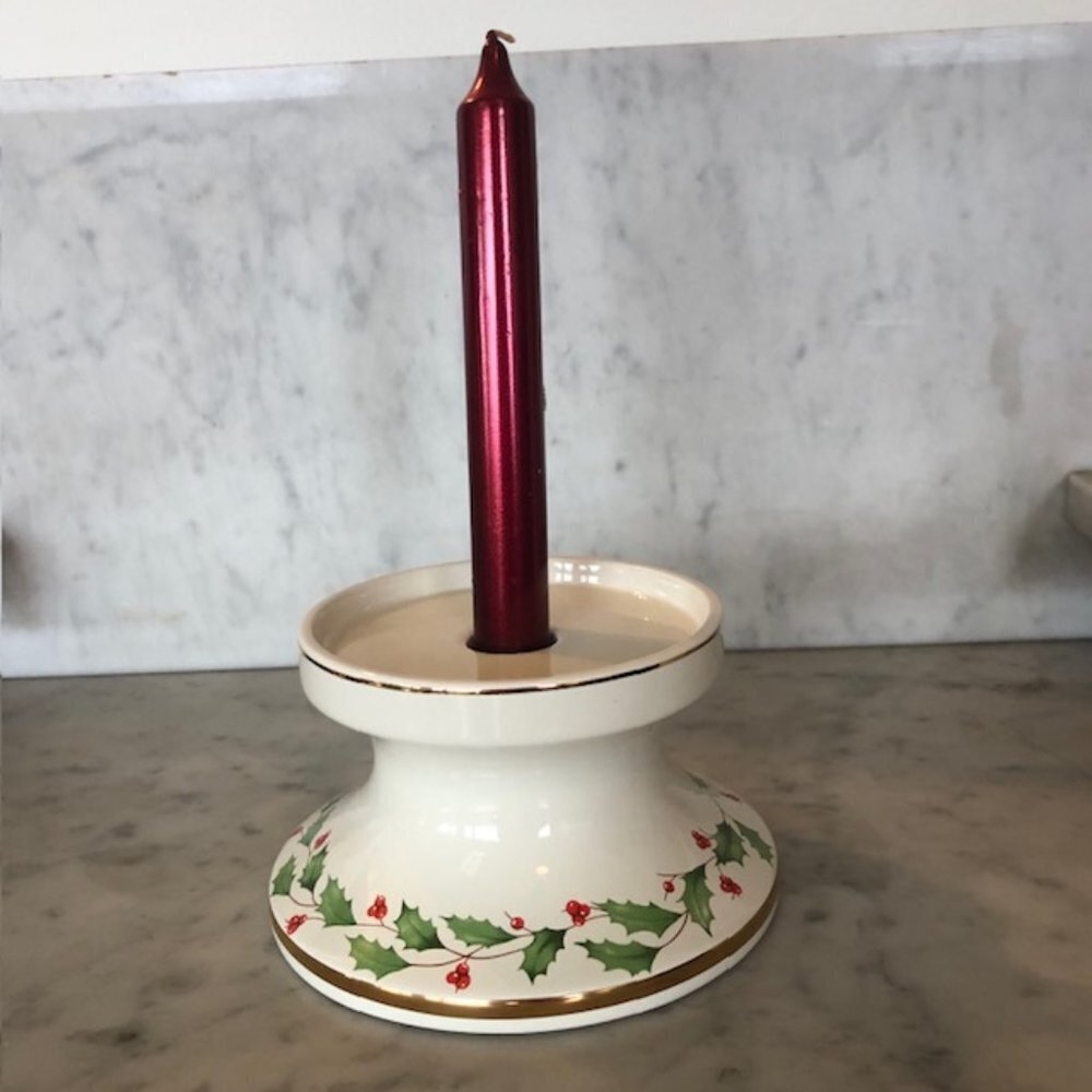 LENOX Holiday Holly Leaf & Berry Pillar Candle Holder